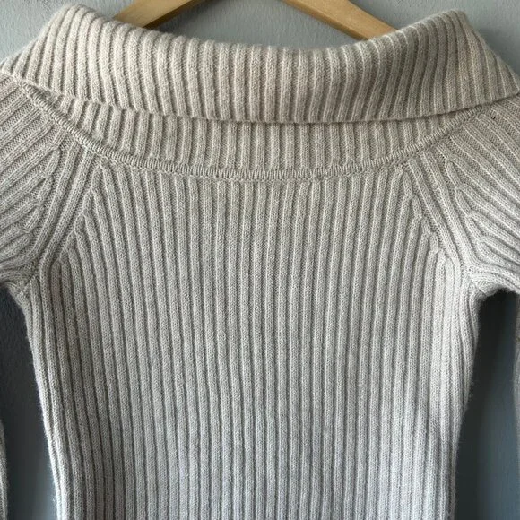 Oak + Fort Ribbed Funnel Neck Knit Sweater Oatmeal Beige Size XS Minimal Cozy - Picture 3 of 9